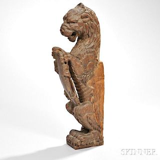 Carved Oak Lion Fragment