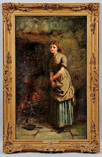 English School, 19th Century      Girl at Fireplace