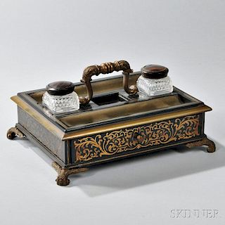 Brass-inlaid Stand with Two Inkwells
