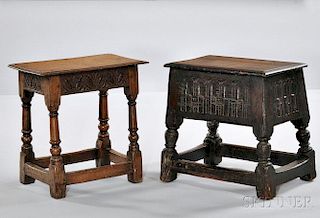 Two Carved Oak Stools
