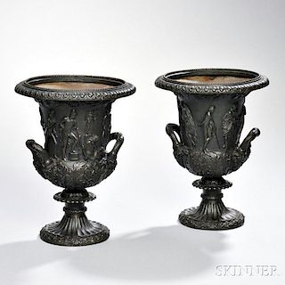 Pair of Patinated Bronze Medici-style Vases