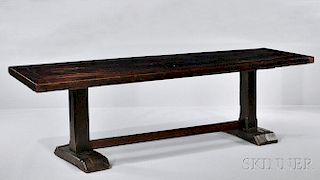 Mahogany-veneered and Oak Trestle Table