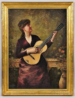 American School, 19th/20th Century      Young Woman Playing a Guitar