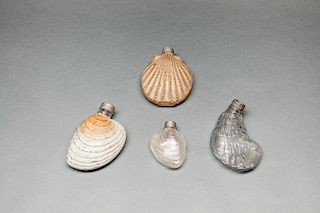 Four Glass Shell-Shaped Flasks