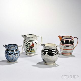 Four Staffordshire Silver Lustre Decorated Jugs