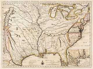 * (MAP) DELISLE, GUILLAUME. Carte de la Louisiane et du cours du Mississippi. [Paris, c. 1730] Engraved map w/hand-coloring.