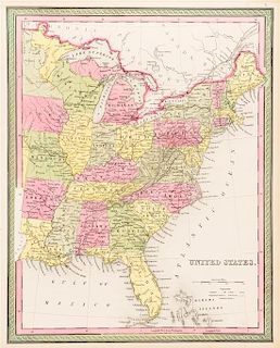 (MAP) BURROUGHS, H.N. United States. Philadelphia, 1846. Copper-engraved color map of the Eastern US.