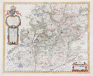 (MAP) BLAEU, WILLEM. Ducatus Silesia Glogani Vera Delineatio. [Amsterdam, 1640] Engraved map with hand-coloring.