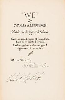 LINDBERGH, CHARLES. "WE." New York and London, 1927. Author's Autograph ed., limited, signed. w/3 original etchings.