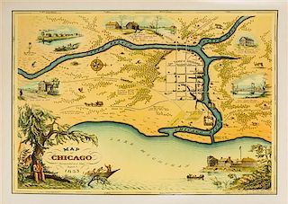 (CHICAGO) CONLEY, WALTER. A Map of Chicago Incorporated as a Town, 1833. Chicago, 1933. Color lithographed map.