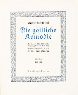 (BAYROS, FRANZ VON) ALIGHIERI, DANTE. La Divina Commedia. [Zurich, 1921]  3 vols., Limited ed., illust. by Bayros.