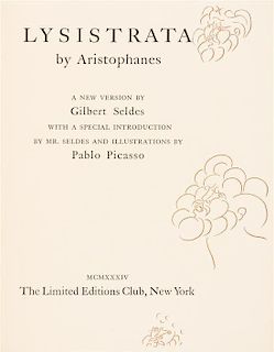 (LEC. PICASSO, PABLO) ARISTOPHANES. Lysistrata. NY, 1934. Limited edition, no. 107 or 1,500 copies, signed by Picasso.