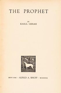 GIBRAN, KAHLIL. The Prophet. New York, 1923. First edition. Rare.