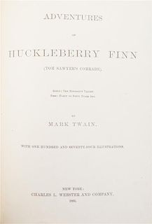 (CLEMENS, SAMUEL L.) TWAIN, MARK. Adventures of Huckleberry Finn. New York, 1885. First American edition, first issue.