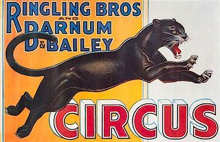 (CIRCUS) Ringling Brothers and Barnum & Bailey Circus. Cincinnati, ca. 1898. Color lithograph. Framed.