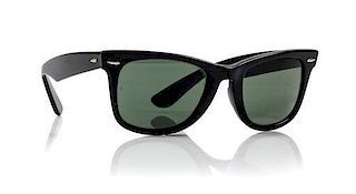 (JACKSON, MICHAEL) A pair of worn Ray Ban Wayfarer black sunglasses