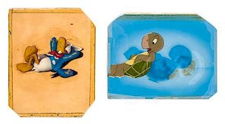 (DISNEY) Two original cels, including Donald Duck and the turtle from Pluto's Housewarming.