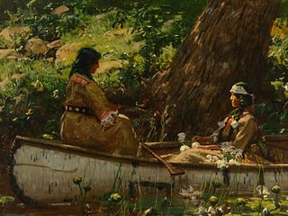Gilbert Gaul (1855-1919); Two Indians in a Canoe, Forest Interior (circa 1890)