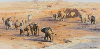 David Shepherd (1931-2017); Twenty Five Thirsty Elephants (1977)