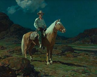 Frank Tenney Johnson (1874-1939); Moonlight on the Ranch (1925)