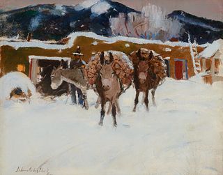 LaVerne Nelson Black (1887-1938); Burros in Winter, Taos