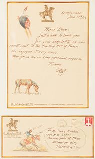 Olaf Wieghorst (1899-1988); Illustrated Letter and Envelope (1973)