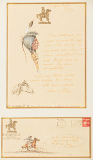 Olaf Wieghorst (1899-1988); Illustrated Letter and Envelope (1974)
