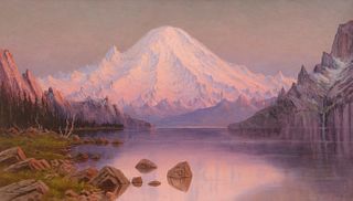 James Everett Stuart (1852-1941); Sunset, Mt. Tacoma from Crater Lake (1893)