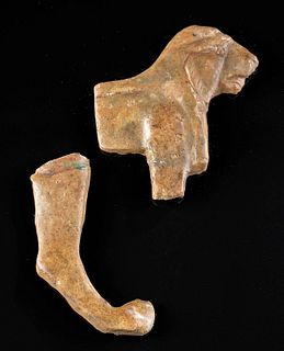 Two Egyptian Glass Lion Fragments - Head w/ Body & Leg