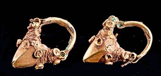 Ornate Greek Hellenistic Gilt Bronze Earrings (pr)