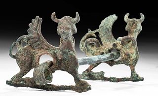 Luristan Bronze Cheek Pieces and Bit - Winged Bull Men