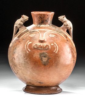 Cute Inca Pottery Olla - Feline Face w/ Feline Handles