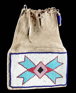 19th C. Native American Hide Tobacco Bag w/ Glass Beads