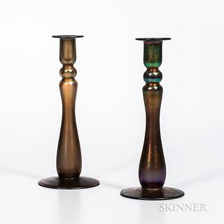 Pair of Imperial Art Glass "Free Hand" Verre de Soie Candlesticks