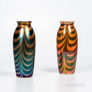 Two Imperial Art Glass "Lead Lustre" Iridescent Vases