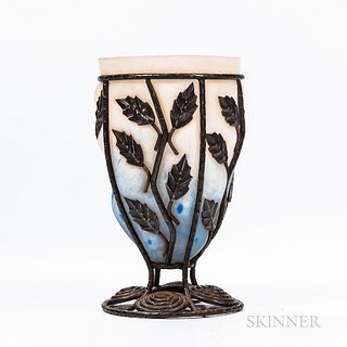 Louis Majorelle-style Art Glass and Wrought Iron Vase
