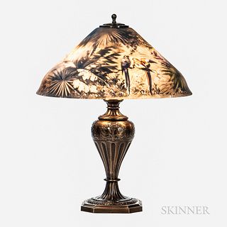 Pairpoint Reverse-painted Parrot Shade Table Lamp