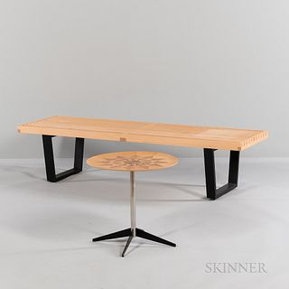 George Nelson (1908-1986) for Herman Miller Slat-top Bench and Marquetry Sunburst Accent Table