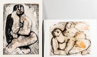 Oreste Dequel (Italian, 1923-1989)      Two Unframed Works on Paper: Seated Figure