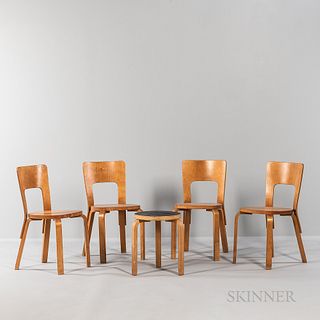 Four Alvar Aalto (1898-1976) by Artek L-leg Side Chairs and Stool