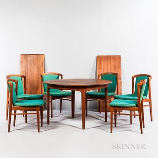 Henning Kjaernulf Round-to-Oval Dining Table and Six Erik Buch Dining Chairs