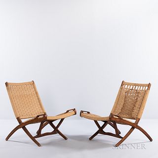 Two Wegner-style Corded Folding Chairs