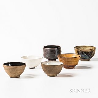Six Modern Studio Art Pottery Tea Bowls