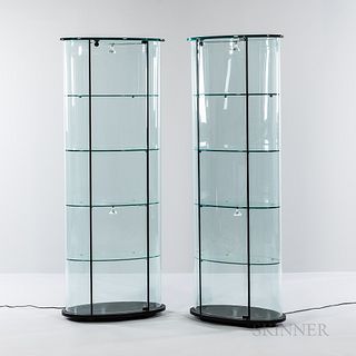 Two Fiam "Palladio Fix" Curved Glass Oval Vitrines