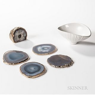 Jonathan Adler Gold Rimmed Geode Coasters, Bookend, and a Small Bowl
