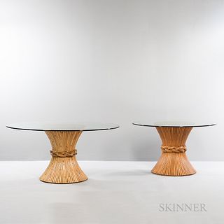 Two Round Glass Tables with Bamboo Bundle Bases
