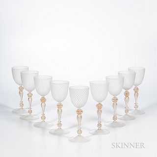 Nine Venetian Glass Goblets
