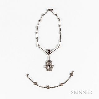 Gordon Lawrie Sterling Silver Gem-set Necklace and a Silver Bracelet