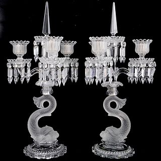 Pair Of Baccarat Crystal Dolphin Candelabras