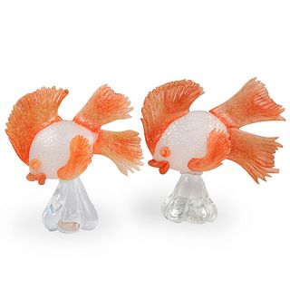 Pair Of Murano Glass Angel Fish Sculptures